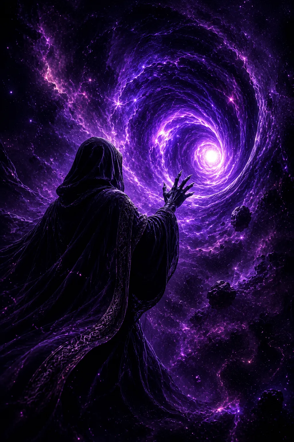 Okto reaching toward a swirling purple vortex